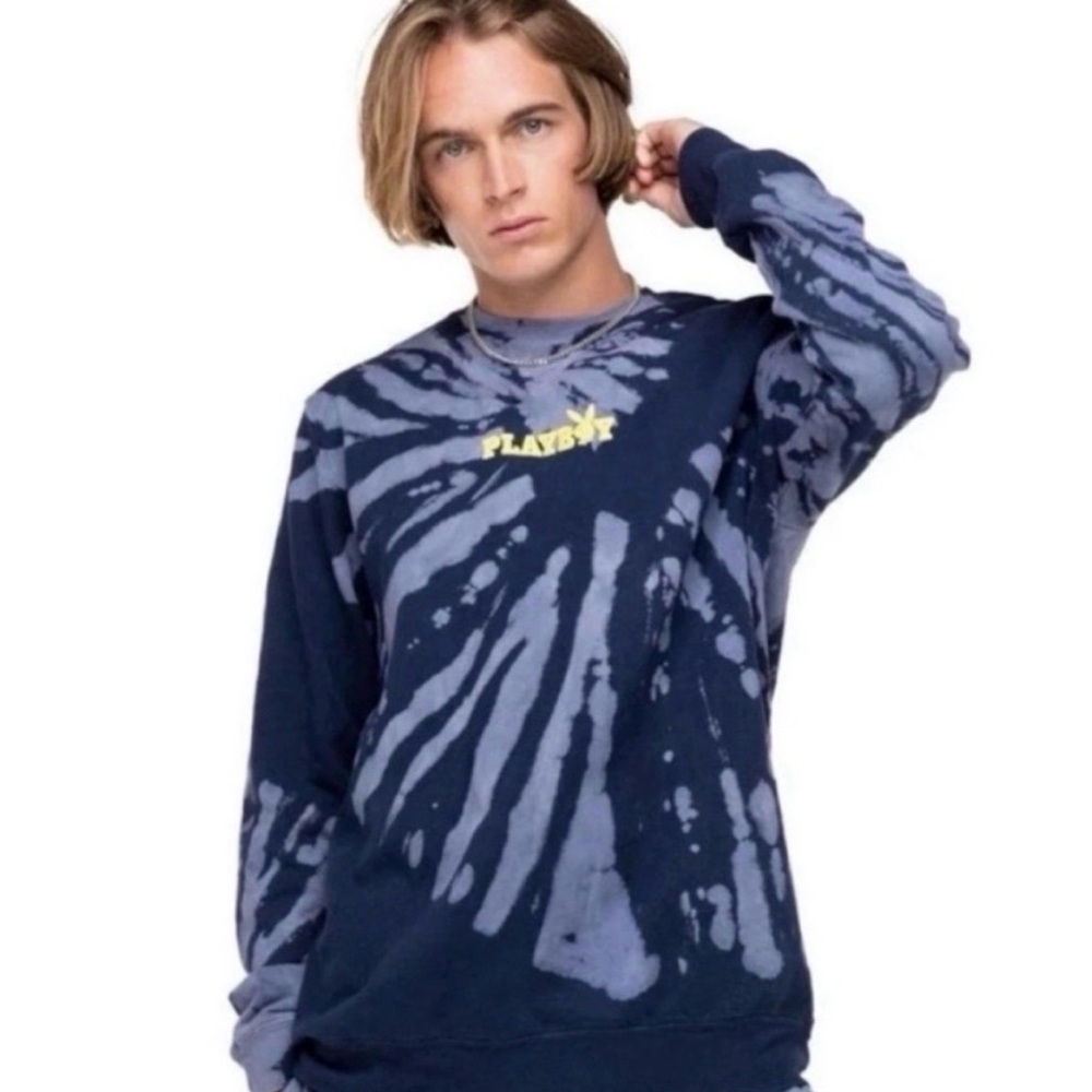 Playboy NWT Oversized Blue Tie Dye Au Naturel Sweatshirt - Unisex - NWT - XL